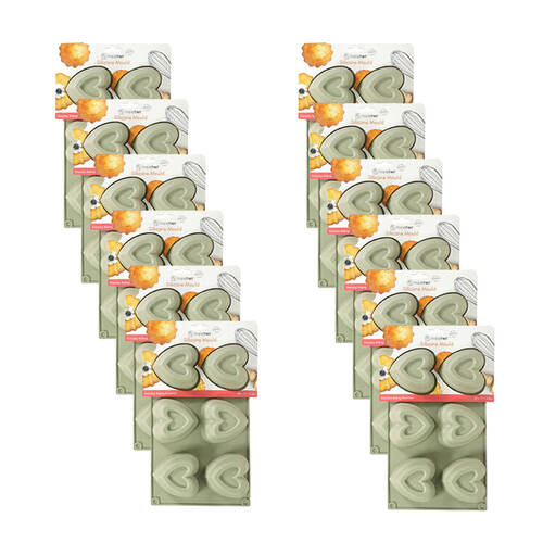 12x 6pc Topchef Silicone Heat Resistant Mould 30x17cm Heart Assorted