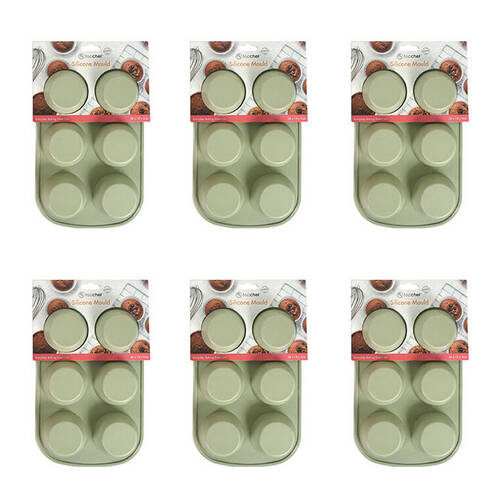6x 6pc Topchef Silicone Heat Resistant Large Muffin Tray 28x18cm Assorted
