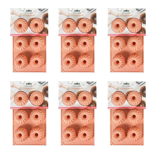 6x 6pc Topchef Silicone Heat Resistant Mini Bundt Mould 29.5x17.5cm Assorted