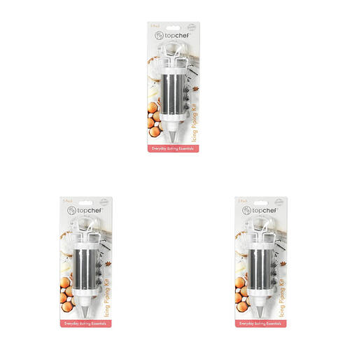 3PK Topchef Stainless Steel Icing Piping Decorating Baking Kit White