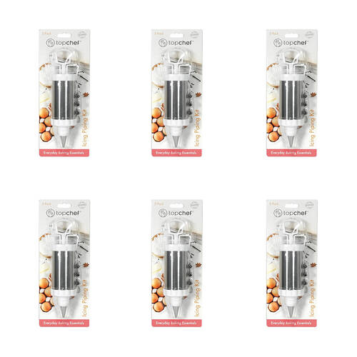 6PK Topchef Stainless Steel Icing Piping Decorating Baking Kit White