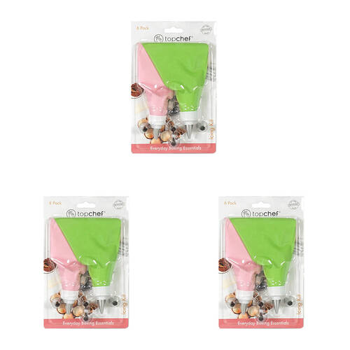 3x 6pc Topchef Stainless Steel/Silicone Reusable Icing Kit Multicoloured