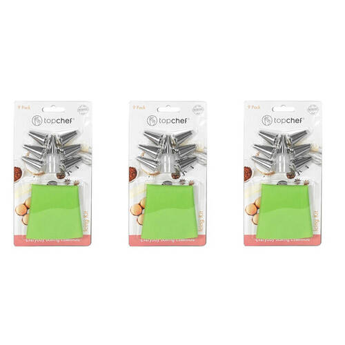 3x 9pc Topchef Stainless Steel Reusable Icing Baking Kit Assorted