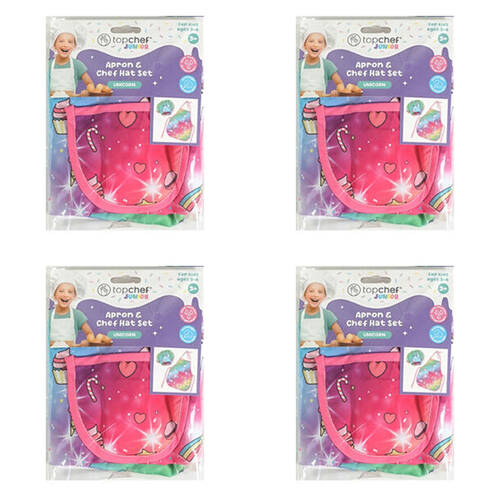 4x 2pc Topchef Kids Water Resistant Baking Apron and Chef Hat Set Assorted