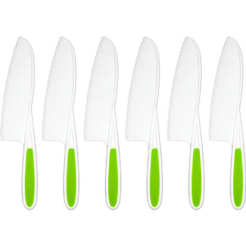 6PK Topchef Kids Friendly Silicone Cutting Kitchen Knife White & Green