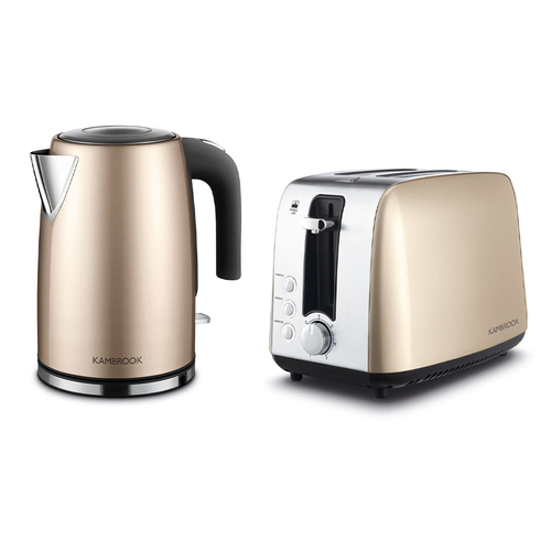 Kambrook Deluxe Series 1.7L Kettle &  2 Slice Stainless Steel Toaster Champagne