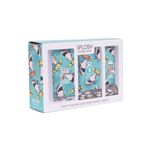 Splosh Kids Shark Spend Save Give Money Box Piggy Bank 20.5cm Rectangle