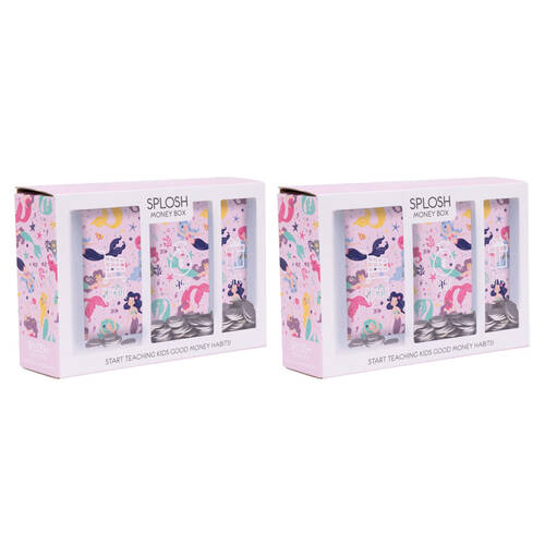2PK Splosh Kids Mermaid Spend Save Give Money Box Piggy Bank 20.5cm Rectangle