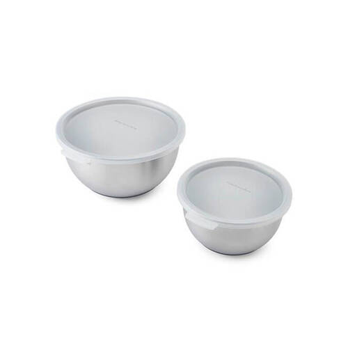 2pc KitchenAid Stainless Steel Food Mixing Bowls With Lids Silver