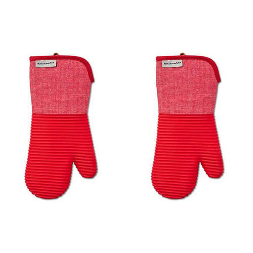 2PK KitchenAid Ribbed Soft Silicone Oven Glove Carded Empire Red