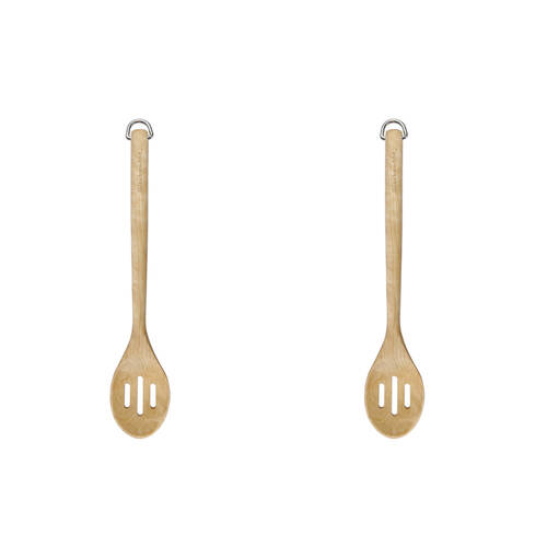 2PK KitchenAid Birchwood Slotted Spoon Natural Finish Wooden Cooking Kitchen Utensil