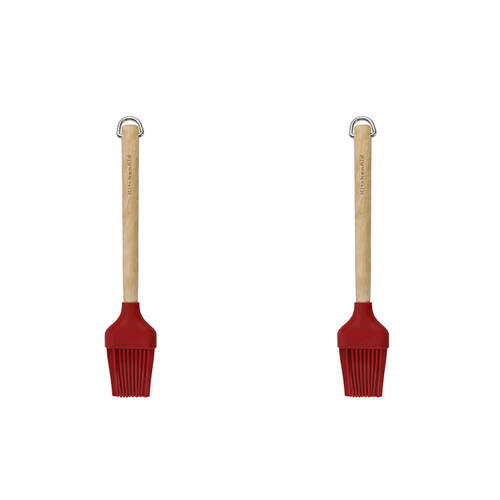 2PK KitchenAid Birchwood Basting Brush Spatula Silicon Cooking Utensil Empire Red