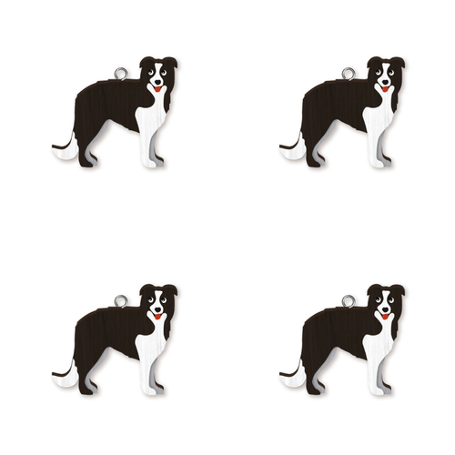 4pc Border Collie Wooden Key Ring Pendant Hanging Accessory