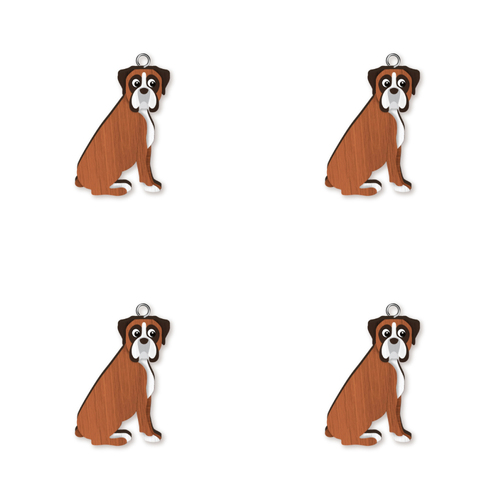 4pc Boxer Shepherd Wooden Key Ring Pendant Hanging Accessory