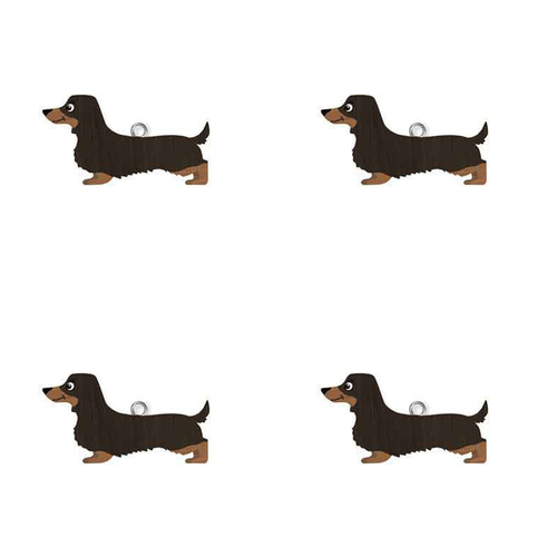 4pc Dachshund Wooden Key Ring Pendant Hanging Accessory