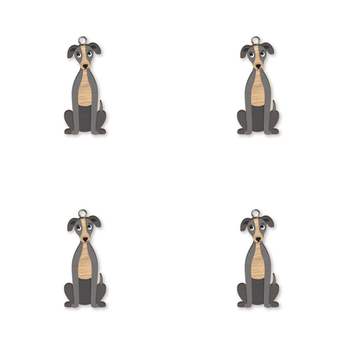 4pc Greyhound Wooden Key Ring Pendant Hanging Accessory