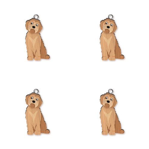4pc Groodle Wooden Key Ring Pendant Hanging Accessory