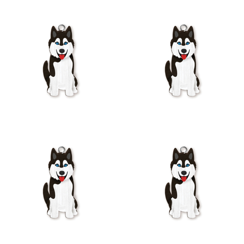 4pc Husky Wooden Key Ring Pendant Hanging Accessory