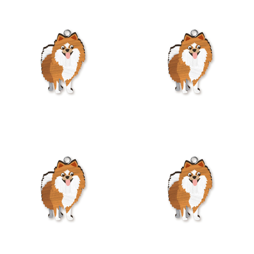 4pc Pomeranian Wooden Key Ring Pendant Hanging Accessory