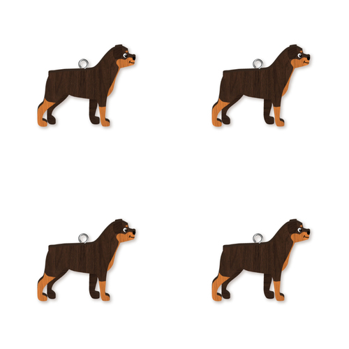 4pc Rottweiler Wooden Key Ring Pendant Hanging Accessory