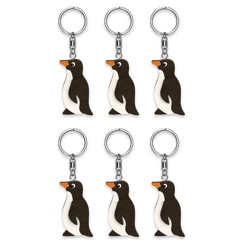 6pc LMD Penguin Wood Handmade Keyring Hanging Bag Accessory