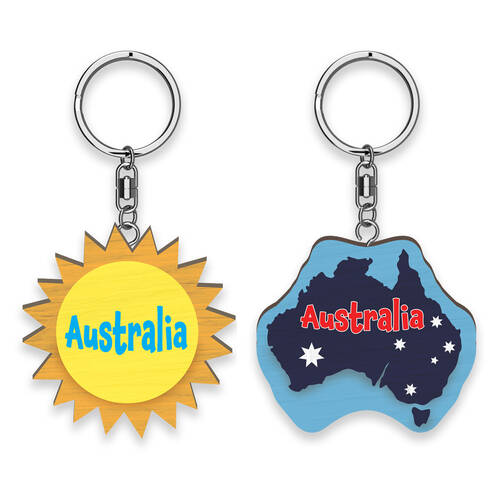 12pc LMD Sunshine/Map Of Australia Wood Handmade Keyring Bag Accessory