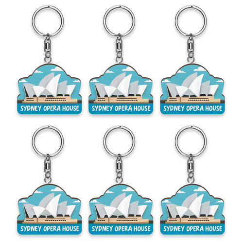 6pc LMD Opera House Wood Handmade Keyring Hanging Bag Accessory