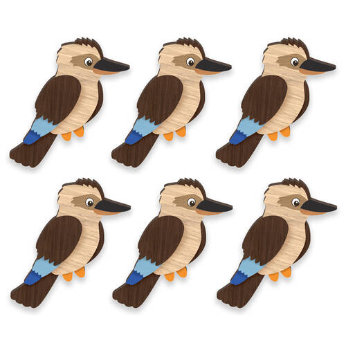 6pc LMD Kookaburra Handmade Wood Ref Magnet Fridge Decor