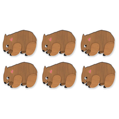 6pc LMD Wombat Handmade Wood Ref Magnet Fridge Decor