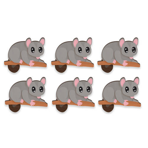 6pc LMD Possum Handmade Wood Ref Magnet Fridge Decor