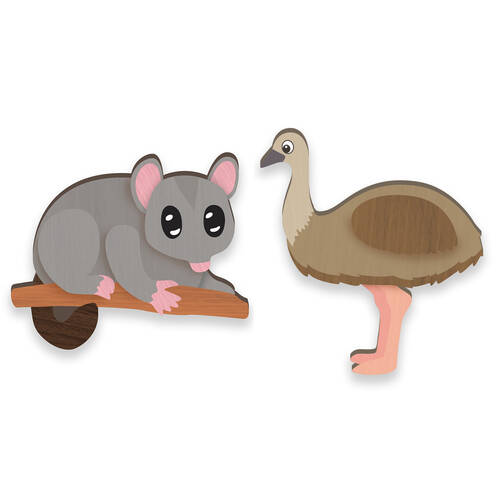 12pc LMD Emu/Possum Handmade Wood Ref Magnet Fridge Home Decor