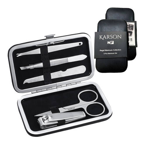 5pc NF Living Karson Manicure Set 11x7 Collection Leather Metal Personal Care