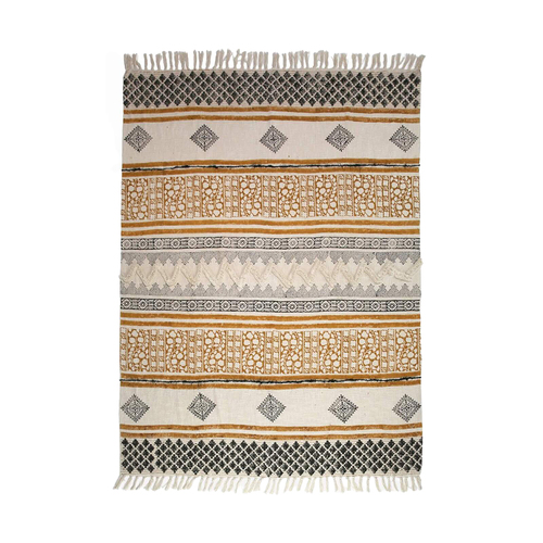 DWBH 170x130cm Block Printed Kohan Throw Blanket Decor
