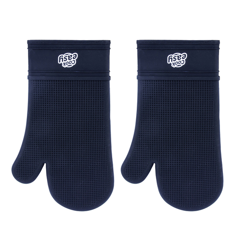 2PK Cook Easy Silicone Oven Mitt Kitchen Baking Gloves - Black