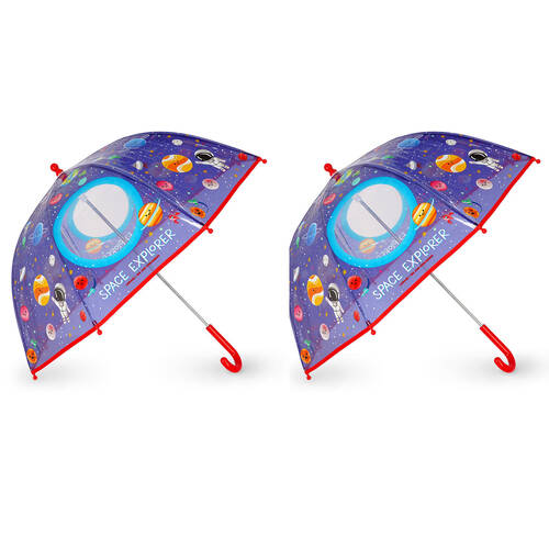 2PK Legami Wind-Resistant Dome Umbrella Kids/Children Clear/Blue Space