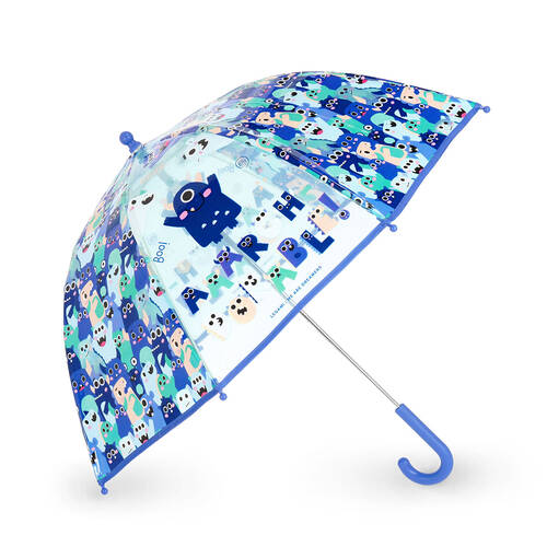 Legami Wind-Resistant Dome Umbrella Kids/Children Clear/Blue Monster