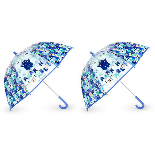 2PK Legami Wind-Resistant Dome Umbrella Kids/Children Clear/Blue Monster