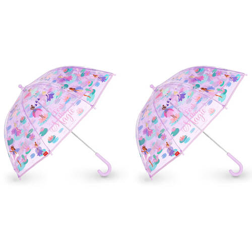 2PK Legami Wind-Resistant Dome Umbrella Kids/Children Clear/Purple Fairy