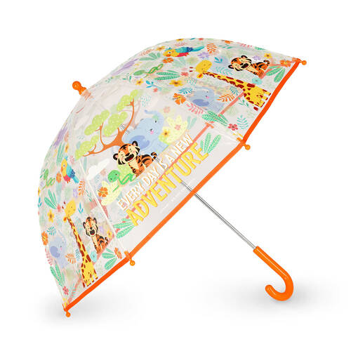 Legami Wind-Resistant Dome Umbrella Kids/Children Clear/Orange Jungle