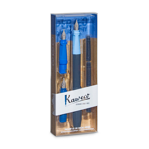 6pc Kaweco Perkeo Calligraphy Fountain Pen & Ink Cartridges Set Blue
