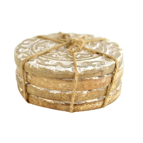 4pc Assemble Tiare 10cm Wooden Coasters White Wash