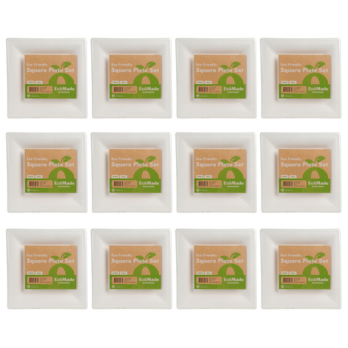 12x 6pc Ecomade Square Plate Durable Reusable Tableware 26cm