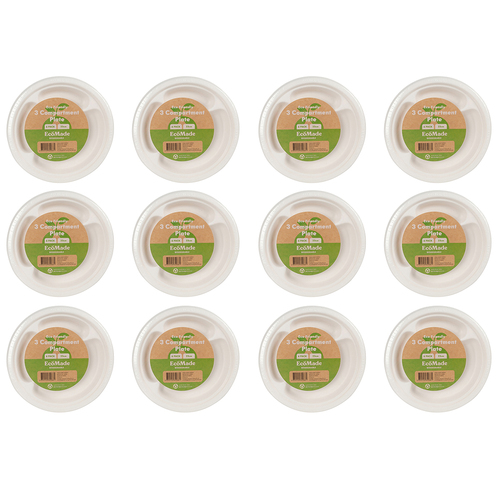 24x 6pc Ecomade 3-Compartment Plate Durable Reusable Tableware 23cm