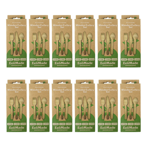 12x 36pc Ecomade Wooden Cutlery Set Durable Reusable 16cm