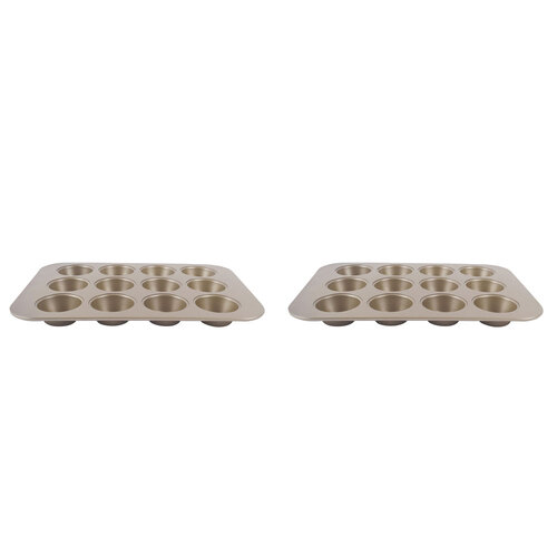 2PK Urban Kitchen Rose Gold 12 Cup Muffin Tray Premium Quality Bakeware 40x28cm