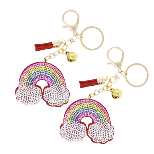 2PK Pink Poppy Rainbow Bag Charm Keychain Keyring 3y+
