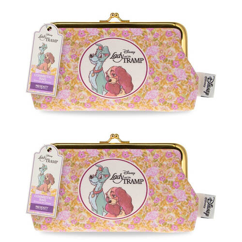 2PK Disney Lady & The Tramp Cosmetic Storage Toiletry Bag Gold/Pink