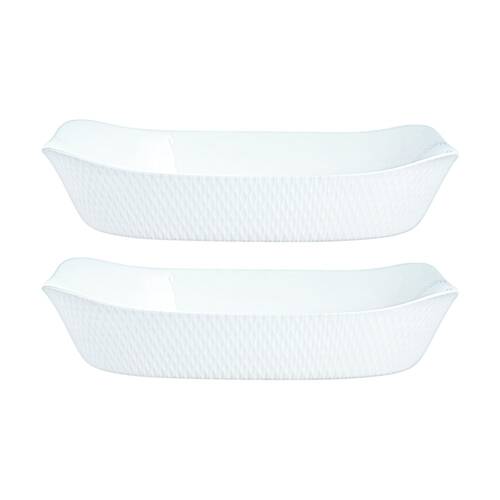 2PK Luminarc Smart Wavy Rectangular Baking Dish 34x25cm Opal Glass White