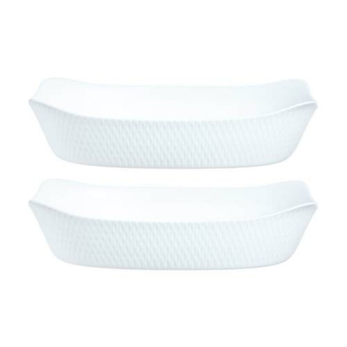 2PK Luminarc Smart Wavy Rectangular Baking Dish 30x22cm Opal Glass White