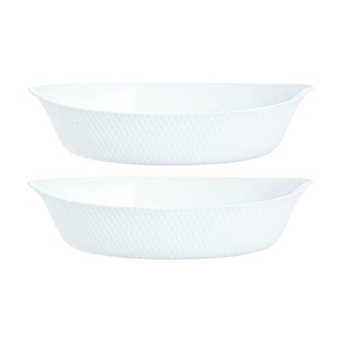 2PK Luminarc Smart Wavy Oval Baking Dish 32x20cm Bakeware Opal Glass White